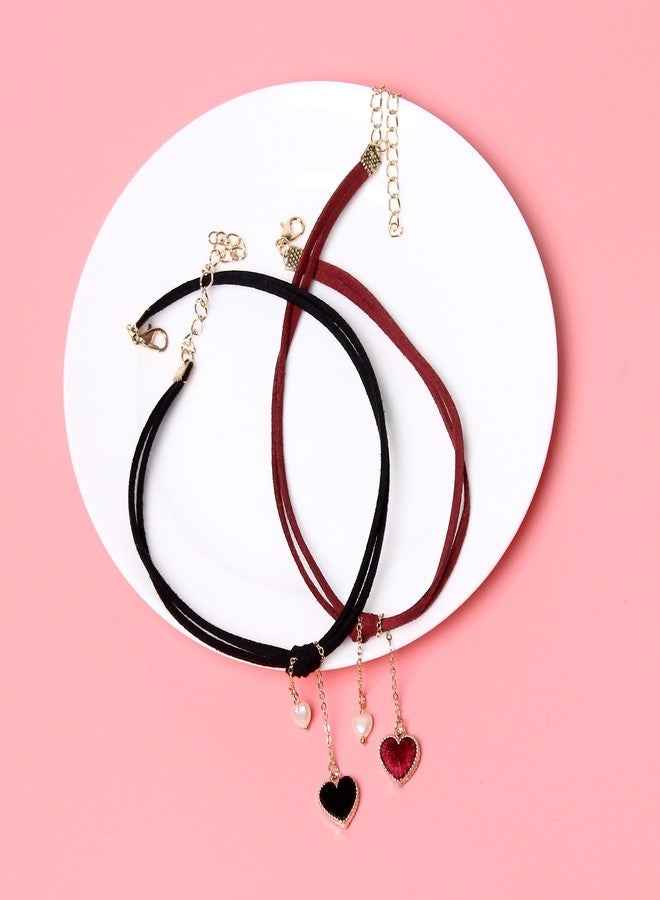 Maxforever Choker Set 2 PCS Choker Necklaces Velvet Choker Set Classic Gothic Chokers (Black/Claret Red) - Image 4